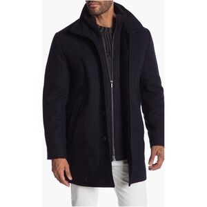 Cardinal of Canada Wool Car Coat Mens XL  Mock Neck Quilted Lining NWT $495 Navy